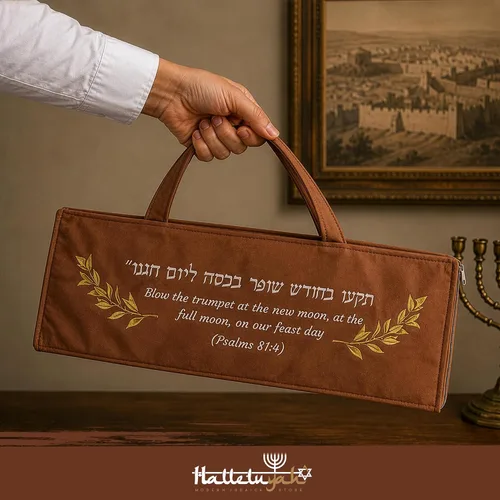 Miniatura 5 de HalleluYAH Bolso Shofar de terciopelo marrón con versículo de Salmos - Talla S Se adapta a Shofars de 14 a 28 pulgadas