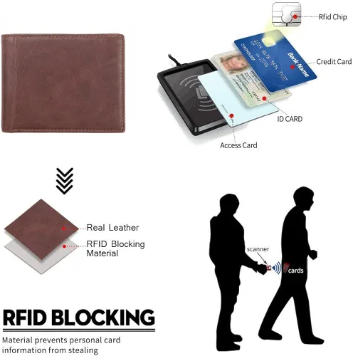 Miniatura 5 de Lositto Cartera de cuero de grano superior con bloqueo RFID para hombres, excelente como plegable de viaje