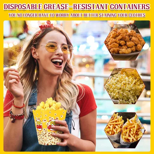 Miniatura 4 de Panelee Paquete de 100 Cajas de Palomitas para Noche de Película Navideña Bolsas de Cubos de Papel Desechables de 24oz Contenedores de Aperitivos a