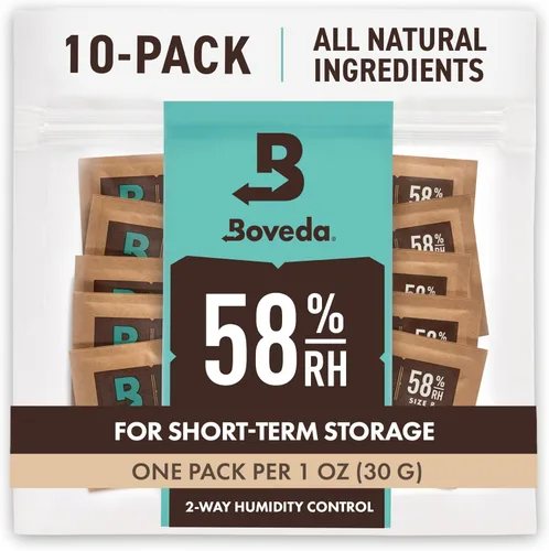 Boveda Paquetes de control de humedad bidireccional 58% para almacenar 1 onza – Tamaño 8 – Paquete de 10 – Absorbentes de humedad para contenedores