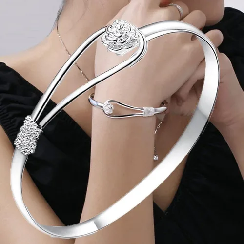 Miniatura 2 de Pulseras de plata de ley 925, pulseras de moda vintage para parejas, diseño ondulado, pulseras de fiesta