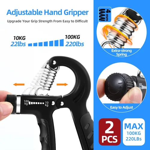 Miniatura 2 de 2 piezas de entrenador de fuerza de agarre con resistencia ajustable de 22-220 libras (10-100 kg), agarre de mano, fortalecedor de antebrazo