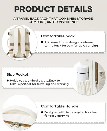 Miniatura 6 de Mochila de Viaje para Computadora Portátil para Mujeres, Mochila de Equipaje de Mano, Bolsa de Viaje para Artículos Personales, Artículos Esenciales