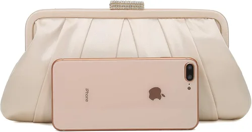Miniatura 3 de CHARMING TAILOR Bolso de mano clásico de satén plisado con diamantes para bodas bailes eventos de corbata negra