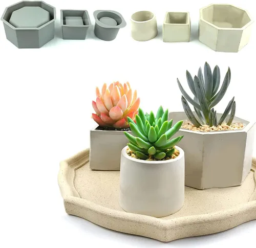 Miniatura 8 de appuivbt Molde de resina para macetas, moldes de silicona para suculentas, moldes de cemento, molde de arcilla de hormigón, cuadrado/redondo/octágono