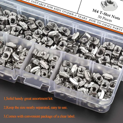 Miniatura 6 de HELIFOUNER 240 piezas de tuercas T de la serie 2020, kit surtido de tuercas de ranura M3 M4 M5 T