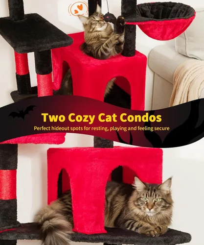 Miniatura 4 de AMHANCIBLE PT18RD - Árbol gótico para gatos, torre de 70 pulgadas de alto para gatos de interior, árbol para gatos de varios niveles con poste