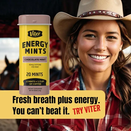Miniatura 4 de Viter Energy Mentas con Cafeína 40mg de Cafeína, Vitaminas B, Sin Azúcar. (Menta Chocolate, 20 piezas, Paquete de 6)