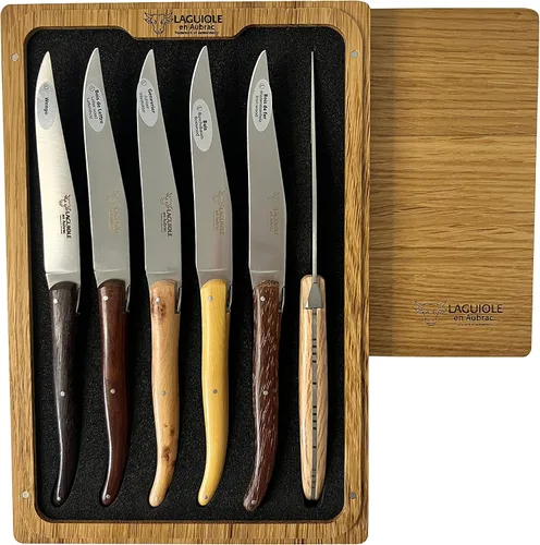 Miniatura 7 de Laguiole en Aubrac Juego de 6 cuchillos de carne de acero inoxidable mate totalmente forjados con asas de madera mixta