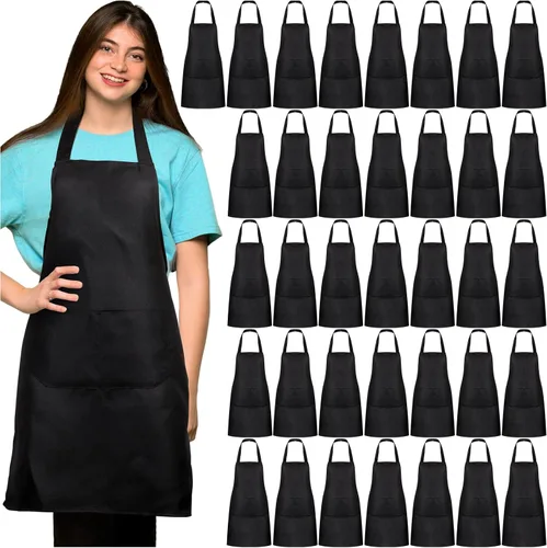 JaGely 36 delantales lisos con 2 bolsillos, unisex, para mujeres y hombres, delantal lavable para cocina, cocina, pintura, manualidades, barbacoa