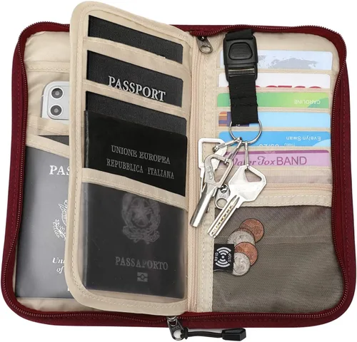 Miniatura 2 de ZOPPEN Cartera de viaje RFID y organizador de documentos con cremallera con correa de muñeca extraíble, Cartera RFID