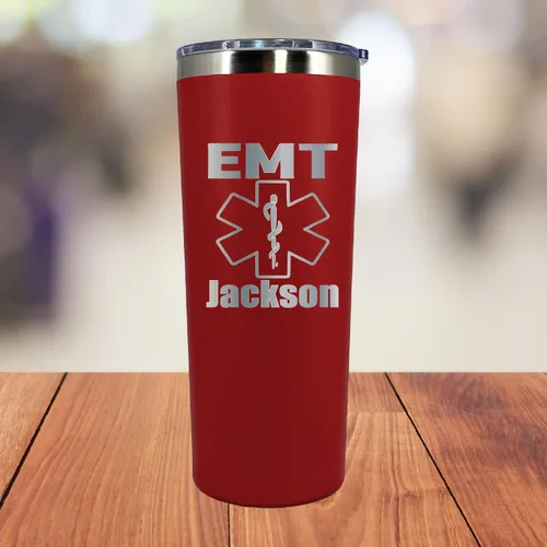 Miniatura 4 de AVITO Vaso EMT personalizado de 22 onzas, acero inoxidable, incluye popote y tapa, grabado con láser, regalo personalizado para EMT, regalos EMT