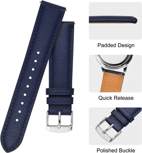 Miniatura 4 de BISONSTRAP Correas de reloj de cuero con textura para mujeres y hombres, correas de repuesto de reloj con liberación rápida, 0.709 in, 0.787 in