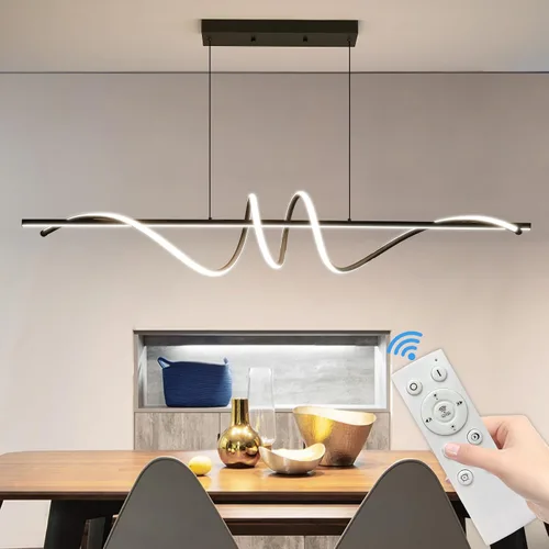 Miniatura 10 de Lámpara colgante, lámpara colgante lineal LED regulable, lámpara colgante fija, lámpara de araña LED moderna curvada, lámparas de araña para comedor