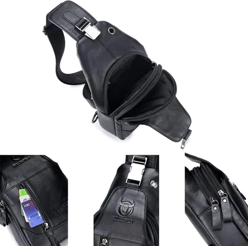 Miniatura 12 de LUKZIJAES Bolso bandolera de cuero genuino para hombre