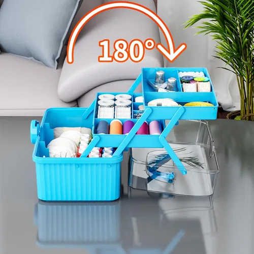 Miniatura 3 de Caja de plástico de 3 capas para manualidades y caja de herramientas para manualidades, caja de almacenamiento de plástico multiusos con asa