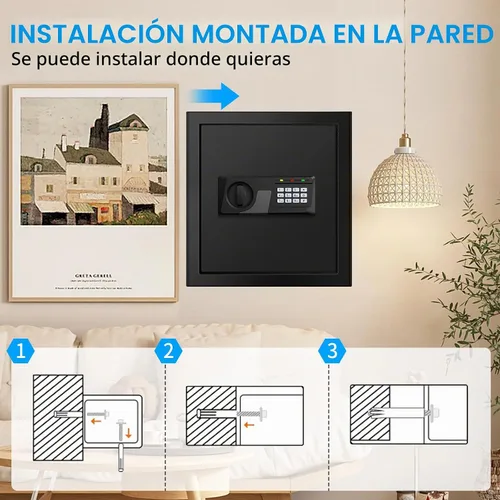Miniatura 8 de Caja fuerte de 2.3 pies cúbicos a prueba de fuego para USO DOMÉSTICO, caja fuerte de seguridad digital con teclado programable y llaves de repuesto