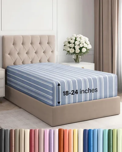 Miniatura 102 de Sábana bajera ajustable extra profunda tamaño completo – Sábana bajera individual de lujo para hotel únicamente – Se adapta fácilmente a colchones