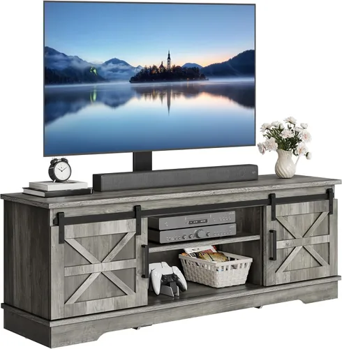 Miniatura 7 de YITAHOME Soporte de TV de granja para sala de estar con soporte, centro de entretenimiento con 3 ajustes de altura para televisores de 32 a 70 Gris