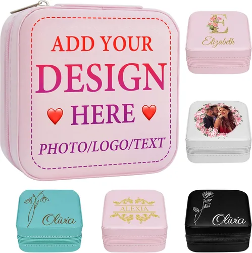 Miniatura 27 de Joyero personalizado para regalos de dama de honor, flor de nacimiento, inicial, joyería de viaje personalizada para mujeres, organizador de joyas