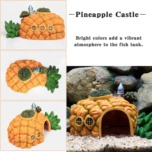 Miniatura 6 de Tfwadmx Decoraciones de acuario resina piña pecera casa de cangrejo ermitaño escondite cueva refugio decoración paisaje submarino cabaña acuario