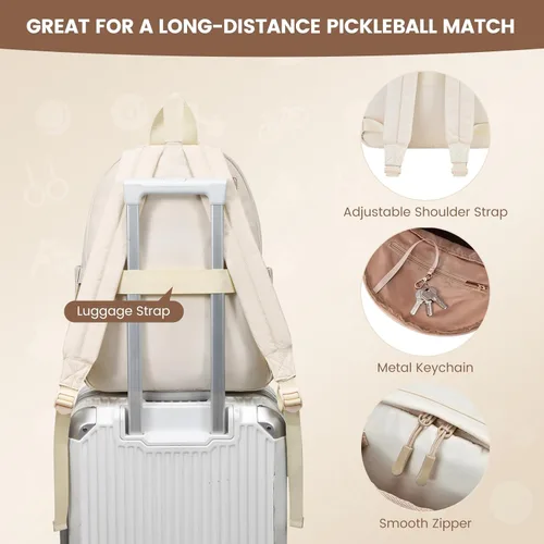 Miniatura 7 de Sucipi Bolsas de tenis para mujeres, Mochila bolsa acolchada para raqueta de tenis para raqueta de tenis, palas de pickleball, bádminton beige
