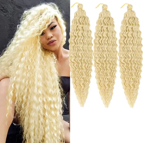 Miniatura 48 de Pelo de ganchillo Ocean Wave de 30 pulgadas, 3 paquetes de cabello trenzado de onda profunda, cabello rizado profundo con ganchillo para mujeres