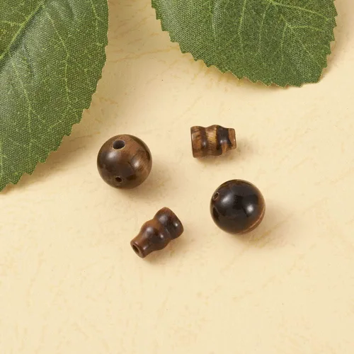 Miniatura 2 de KISSITTY Juego de 2 cuentas naturales de ojo de tigre de 3 agujeros, cuentas budistas de gurú para pulsera Mala, fabricación de joyas de yoga