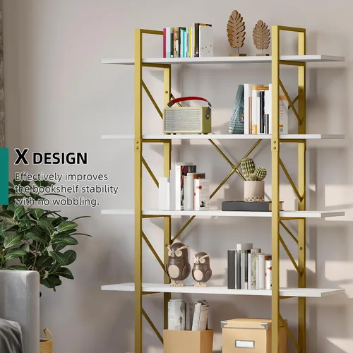 Miniatura 6 de YITAHOME Estantería dorada de 5 niveles, estantería ancha y moderna de 70.9 pulgadas de alto, estantes de almacenamiento abiertos en sala de Dorado