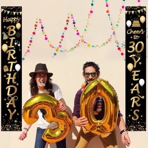 Miniatura 5 de Blulu 2 carteles decorativos de cumpleaños de 30 años para hombres y mujeres, suministros de decoración de fiesta de feliz cumpleaños de 30 años