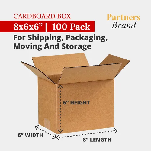 Miniatura 2 de Partners Brand Cajas de cartón corrugado de 8 x 6 x 6, 8 pulgadas de largo x 6 pulgadas de ancho x 6 pulgadas de alto, paquete de 100 Envío