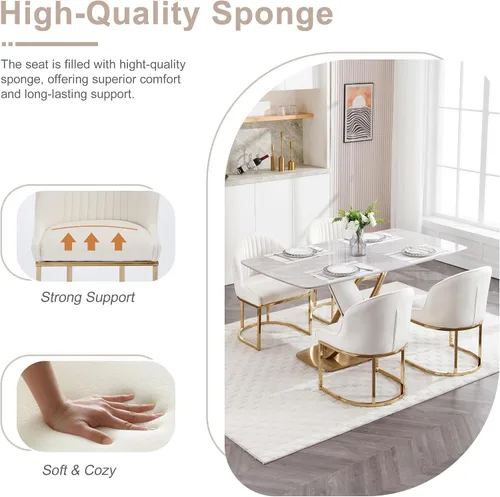 Miniatura 5 de Juego de 2 sillas de comedor de terciopelo, sillas de comedor tapizadas con patas de metal dorado, sillas auxiliares modernas para cocina, sillas