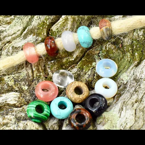 Miniatura 7 de Cuentas de piedra natural de agujero grande (0.23 a 0.236 pulgadas) pulidas Rondelle cuentas de piedras preciosas europeas para pulseras de dijes