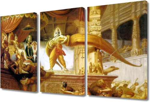 Miniatura 62 de Pintura india hindú Dios Señor Krishna imágenes sobre lienzo, arte de pared de 3 piezas, arte de pared moderno, decoración del hogar para sala