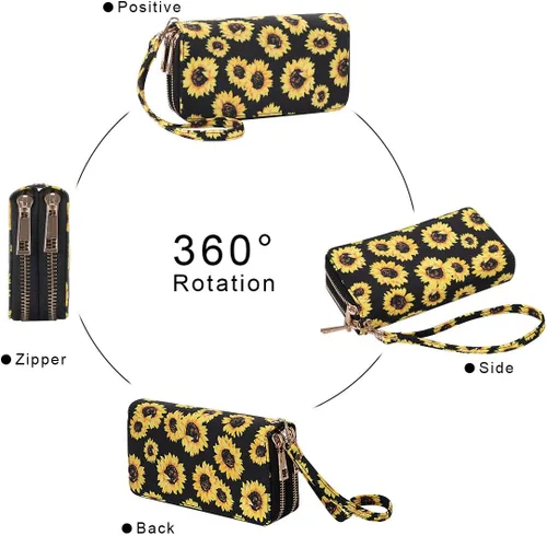Miniatura 5 de Cartera de doble cierre para mujer, con correa de mano, para tarjetas, dinero en efectivo, monedas, celular