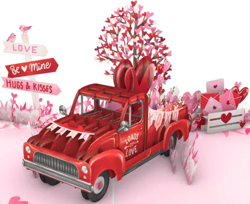 Tarjeta de San Valentín 3D para camión, tarjeta desplegable para el día de San Valentín para esposa, marido, él, ella, novia, novio, adultos | 6 x 8
