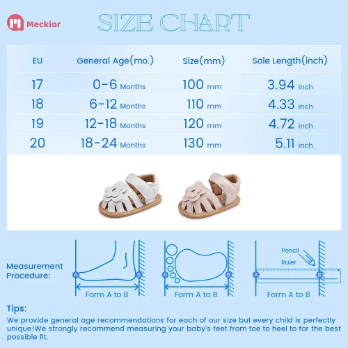 Miniatura 87 de Meckior Sandalias de verano con punta abierta y suave de piel sintética para bebés y niñas pequeñas