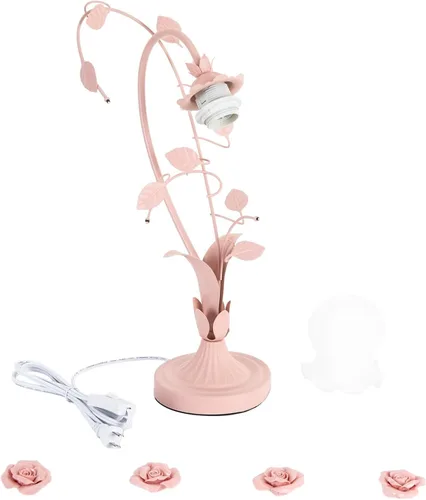 Miniatura 7 de Lámpara de mesa de vidrio esmerilado con flores, lámpara de mesa auxiliar con cable enchufable, mesita de noche, lámpara decorativa de noche