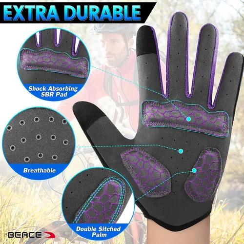 Miniatura 39 de BEACE Guantes de ciclismo para hombres y mujeres, guantes de ciclismo de montaña con pantalla táctil y palma de silicona antideslizante, guantes