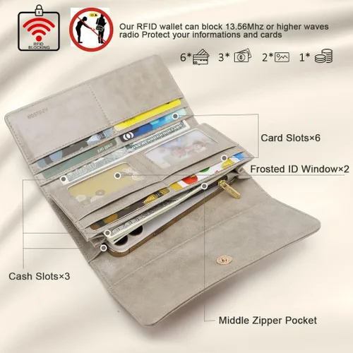 Miniatura 2 de Aphison - Cartera larga de cuero suave RFID para mujer, con caja de regalo