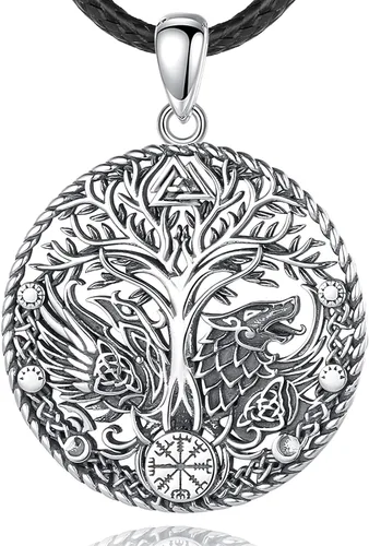Vito Collares vikingos de plata de ley 925 para mujeres y hombres, árbol nórdico de la vida, Odín, martillo de Thor, lobo, dragón, cuervo, caballo,
