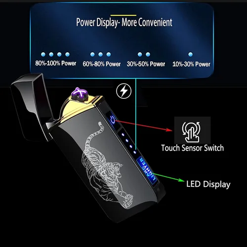 Miniatura 4 de T3-Tiger - Encendedor de arco inteligente, recargable por USB, resistente al viento, sin llama, encendedor de plasma ligero para fuego, barbacoas