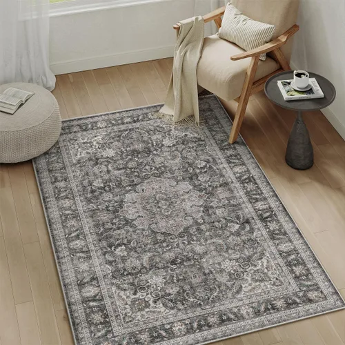 Miniatura 38 de Alfombra de área marrón lavable de 2 x 3 pies, alfombra vintage para entrada y cocina, antideslizante, suave, de pelo bajo desgastado, alfombra