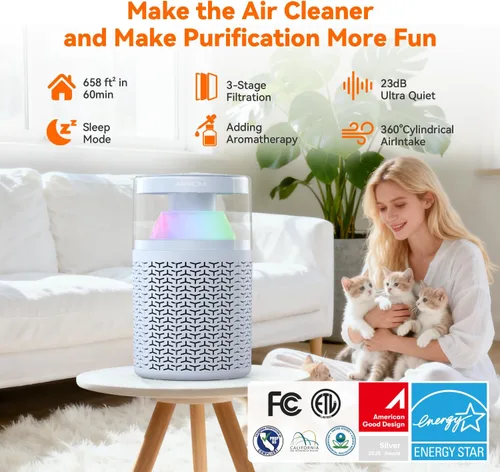 Miniatura 2 de AIRROMI Purificador de aire para mascotas para el hogar y el dormitorio, filtro de carbón activado HEPA, elimina la caspa y el olor de las mascotas