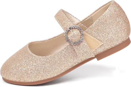 Miniatura 3 de PANDANINJIA Sarena - Zapatos de vestir para niñas con diamantes de imitación para niña de flores, bailarina, zapatos planos Mary Jane para bodas