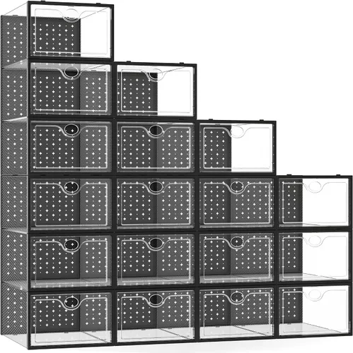Miniatura 12 de Pinkpum Paquete de 15 cajas de almacenamiento de zapatos extragrandes para tamaño 11, organizador de zapatos para armario, de plástico transparente