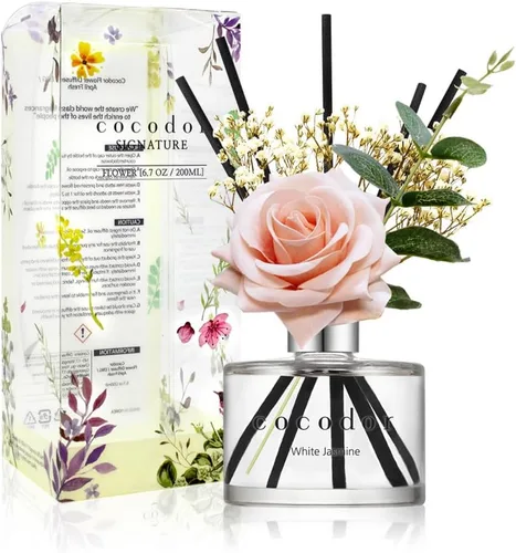 Miniatura 60 de COCODOR Juego de Difusor de Varillas de Junco con Flores / 6.7 oz / Eucalipto Limón / Difusor de Aroma con Varillas Fragancia para el Hogar Difusor
