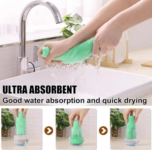 Miniatura 3 de Homaxy - Paquete de 12 trapos de cocina (10 x 10 pulgadas, verde), de terciopelo coral, supersuaves y absorbentes, de secado rápido, paño