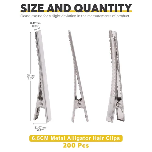 Miniatura 2 de 200 pinzas de pelo de cocodrilo de 2.55 pulgadas a granel, color plateado, pinzas para el pelo de una sola punta, para hacer lazos, hacer horquillas