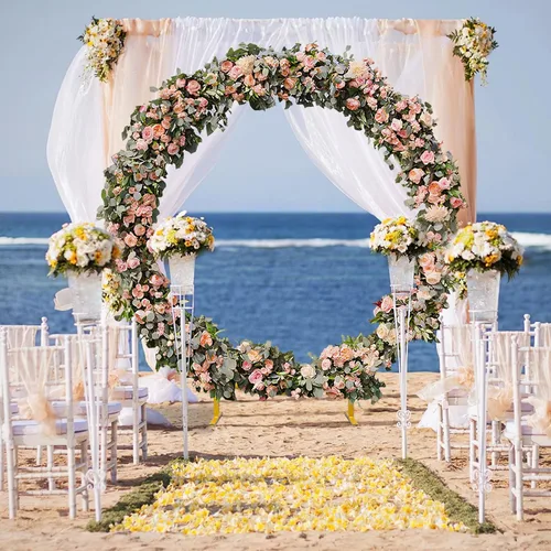 Miniatura 7 de Elevens Circle Balloon Arch Stand Round Metal Wedding Arch Circle Balloon Circle Backdrop Stand with Double bar Standing Base for Garden Yard